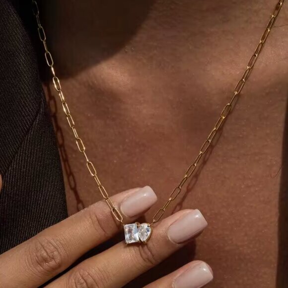 14K Gold filled Pear Moissanite Necklace - Picture 2 of 2